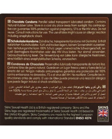 SKINS PRESERVATIVOS PREMIUM SABOR CHOCOLATE PACK 4