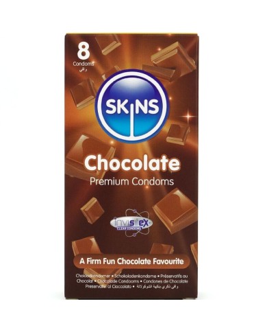 SKINS PRESERVATIVOS PREMIUM SABOR CHOCOLATE PACK 8