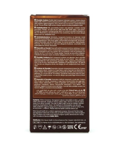 SKINS PRESERVATIVOS PREMIUM SABOR CHOCOLATE PACK 8