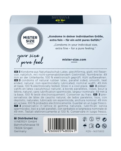 MISTER SIZE PRESERVATIVOS TALLA S 49 MM 3 UNIDADES