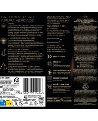 DUREX CONEXION TOTAL XL ULTRA FINO PLUS SIN LATEX 10 UNIDADES