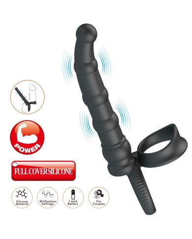 PRETTY LOVE TATUM ANILLO VIBRADOR PENE CON PLUG 10 VIBRACIONES NEGRO