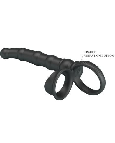 PRETTY LOVE TATUM ANILLO VIBRADOR PENE CON PLUG 10 VIBRACIONES NEGRO