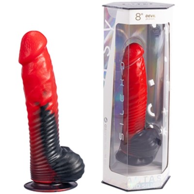 SILEXD DEVIL DILDO FANTASY SILICONA LIQUIDA TERMOREACTIVO ROJO NEGRO 203 CM