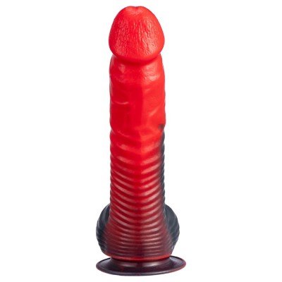 SILEXD DEVIL DILDO FANTASY SILICONA LIQUIDA TERMOREACTIVO ROJO NEGRO 203 CM