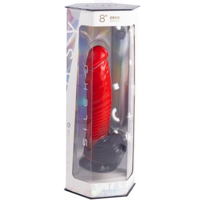 SILEXD DEVIL DILDO FANTASY SILICONA LIQUIDA TERMOREACTIVO ROJO NEGRO 203 CM