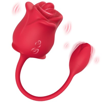 ARMONY ROSA 2 EN 1 ESTIMULADOR SUCCIONADOR VIBRADOR 10 MODOS CON COLA ROJO