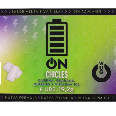WUG on El chicle funcional con cafeina y guarana sabor menta vainilla BLISTER 8 UDS