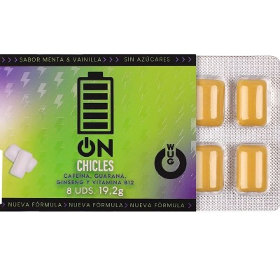 WUG on El chicle funcional con cafeina y guarana sabor menta vainilla BLISTER 8 UDS