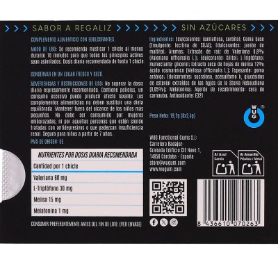 WUG off El chicle funcional con melatonina y valeriana sabor regaliz BLISTER 8 UDS