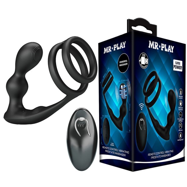 MR PLAY ANILLO PARA PENE CON PLUG ANAL CON VIBRACION CONTROL REMOTO