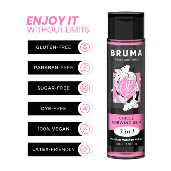 BRUMA ACEITE DE MASAJE PREMIUM EFECTO CALOR SABOR CHICLE 3 EN 1 100 ML