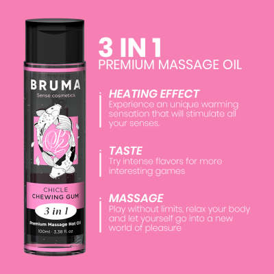 BRUMA ACEITE DE MASAJE PREMIUM EFECTO CALOR SABOR CHICLE 3 EN 1 100 ML