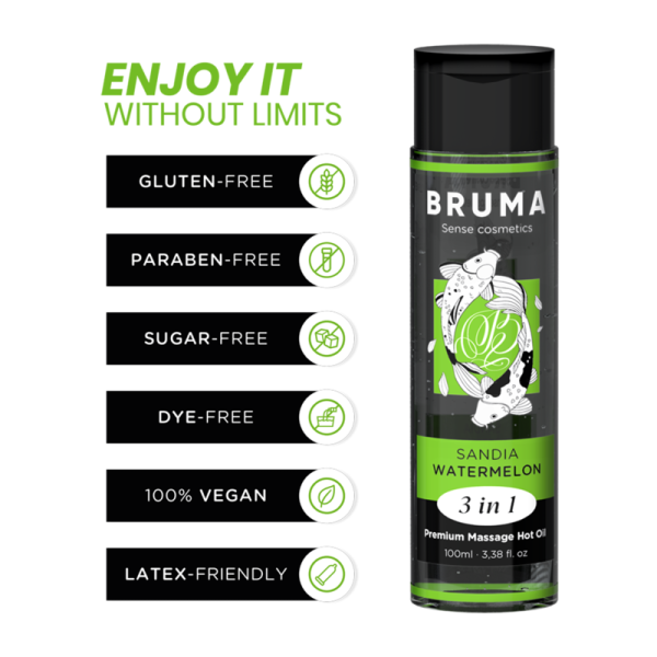 BRUMA ACEITE DE MASAJE PREMIUM EFECTO CALOR SABOR SANDIA 3 EN 1 100 ML
