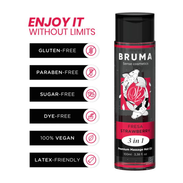 BRUMA ACEITE DE MASAJE PREMIUM EFECTO CALOR SABOR FRESA 3 EN 1 100 ML