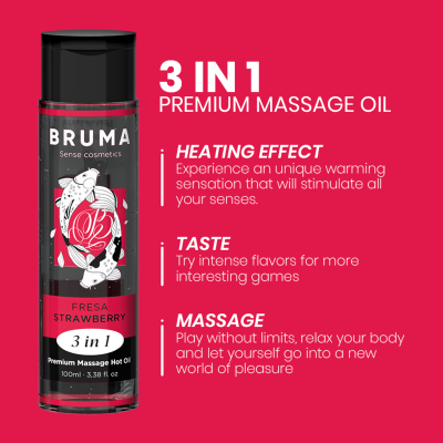 BRUMA ACEITE DE MASAJE PREMIUM EFECTO CALOR SABOR FRESA 3 EN 1 100 ML
