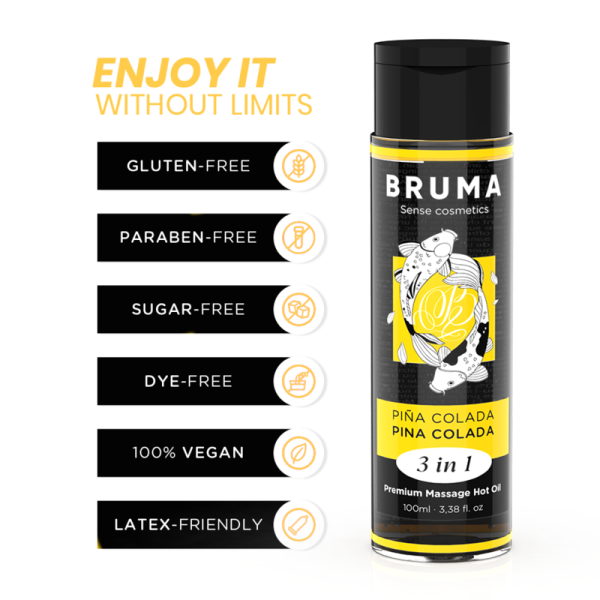 BRUMA ACEITE DE MASAJE PREMIUM EFECTO CALOR SABOR PINA COLADA 3 EN 1 100 ML