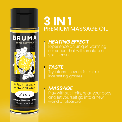 BRUMA ACEITE DE MASAJE PREMIUM EFECTO CALOR SABOR PINA COLADA 3 EN 1 100 ML