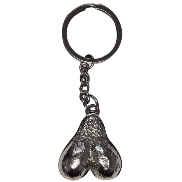DIABLO PICANTE LLAVERO METAL HUEVOS PLATA