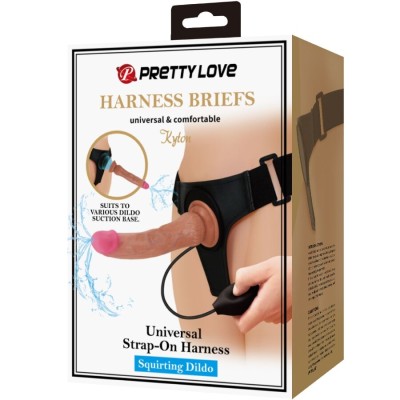 PRETTY LOVE KYTON HARNESS BRIEFS UNIVERSAL CON DILDO SQUIRTING 19 CM MULATO