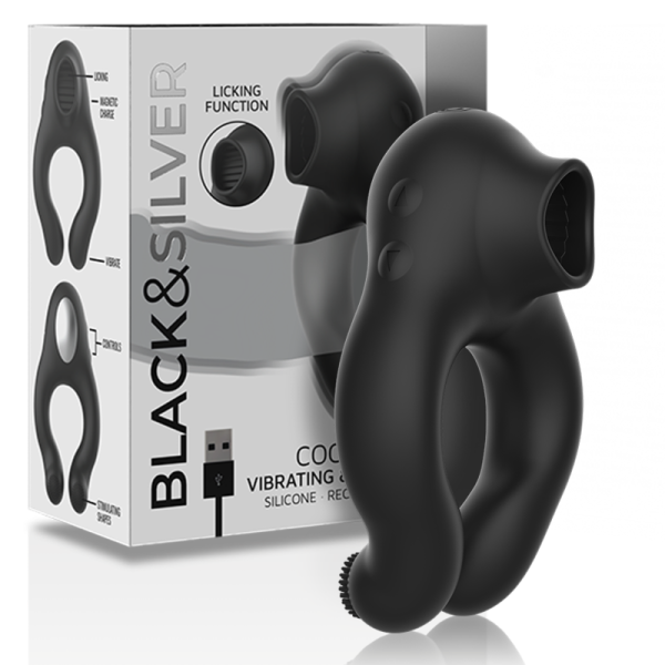 BLACKSILVER ANILLO VIBRADOR SILICONA 3 MOTORES RECARGABLE NEGRO