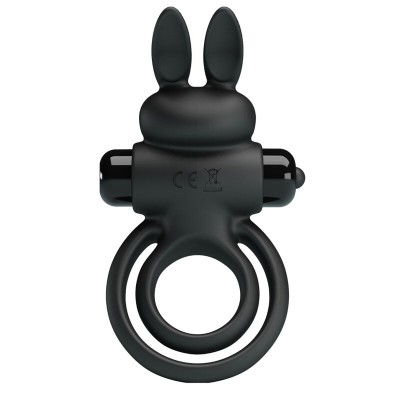 PRETTY LOVE ANILLO VIBRADOR III CONEJO PARA PENE NEGRO