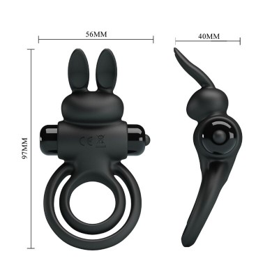 PRETTY LOVE ANILLO VIBRADOR III CONEJO PARA PENE NEGRO