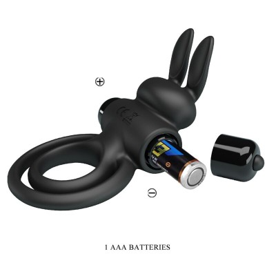 PRETTY LOVE ANILLO VIBRADOR III CONEJO PARA PENE NEGRO