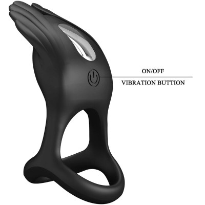 PRETTY LOVE SILAS ANILLO VIBRADOR 7 VIBRACIONES SILICONA NEGRO