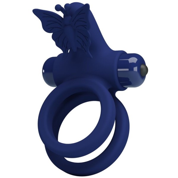 PRETTY LOVE JAMELE DOBLE ANILLO CON VIBRACION ESTIMULADOR MARIPOSA AZUL