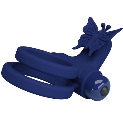 PRETTY LOVE JAMELE DOBLE ANILLO CON VIBRACION ESTIMULADOR MARIPOSA AZUL
