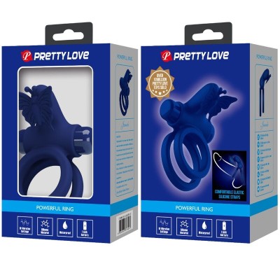 PRETTY LOVE JAMELE DOBLE ANILLO CON VIBRACION ESTIMULADOR MARIPOSA AZUL