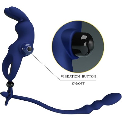 PRETTY LOVE AYAD ANILLO VIBRADOR RABBIT CON PLUG AZUL