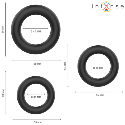 INTENSE HUGH 3 ANILLOS BASICOS PARA PENE SILICONA NEGRO