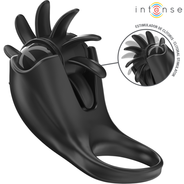 INTENSE MABEL ANILLO VIBRADOR 10 VIBRACIONES CON ESTIMULADOR DE CLITORIS NEGRO