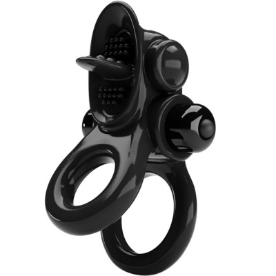 PRETTY LOVE PASSIONATE RING DOBLE ANILLO VIBRADOR ESTIMULADOR CLITORIS NEGRO