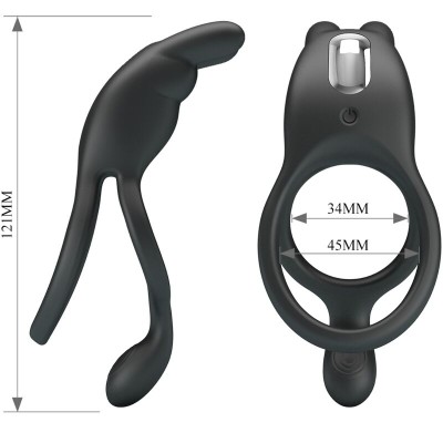 PRETTY LOVE SETH DOBLE ANILLO VIBRADOR RABBIT 7 VIBRACIONES NEGRO
