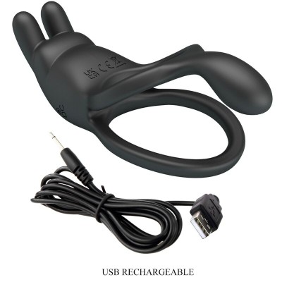 PRETTY LOVE SETH DOBLE ANILLO VIBRADOR RABBIT 7 VIBRACIONES NEGRO