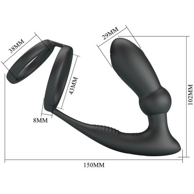 PRETTY LOVE EMONI ANILLO PENE PLUG ANAL 12 VIBRACIONES NEGRO
