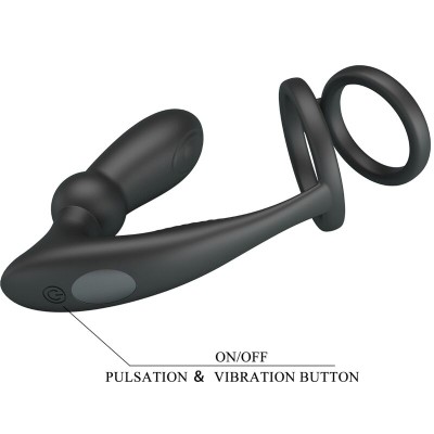PRETTY LOVE EMONI ANILLO PENE PLUG ANAL 12 VIBRACIONES NEGRO