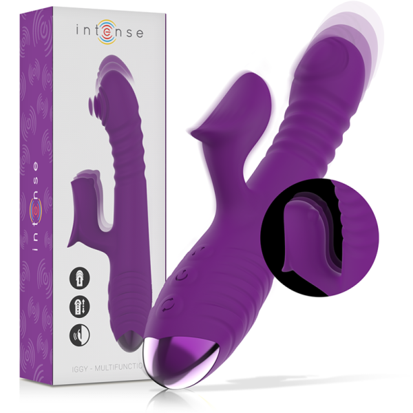 INTENSE IGGY VIBRADOR MULTIFUNCION RECARGABLE UP DOWN CON ESTIMULADOR DE CLITORIS MORADO