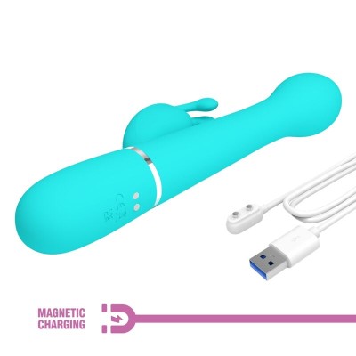 PRETTY LOVE DEJON VIBRADOR RABBIT 3 EN 1 MULTIFUNCION VERDE AGUA