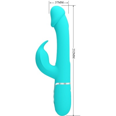PRETTY LOVE KAMPAS VIBRADOR RABBIT 3 EN 1 MULTIFUNCION CON LENGUA VERDE AGUA