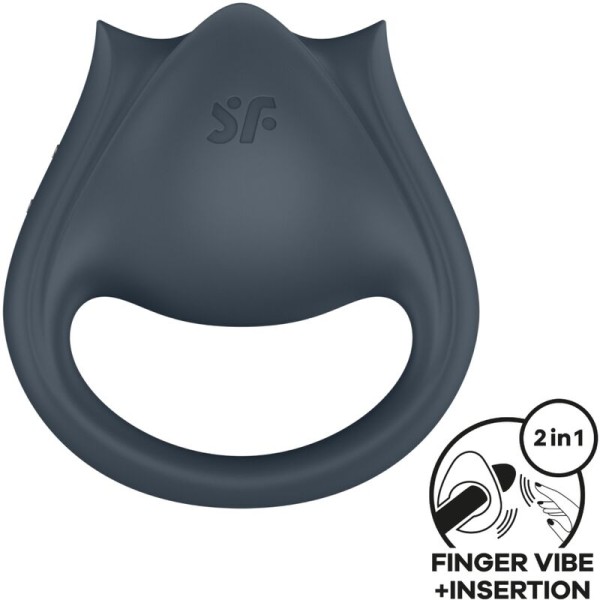 SATISFYER PERFECT PAIR 2 MULTIVIBRADOR 2 EN 1 ANILLO PARA PENE ESTIMULADOR DE DEDO GRIS