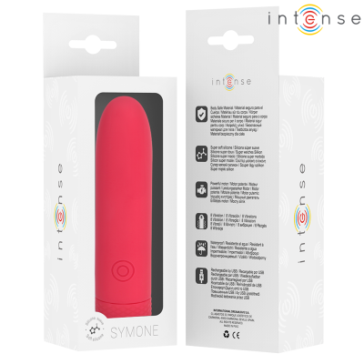 INTENSE SYMONE BALA VIBRADORA RECARGABLE POR USB 8 VIBRACIONES ROJO 10 X 22 CM