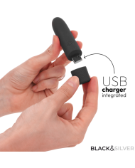 BLACK SILVER GERI BALA VIBRADORA RECARGABLE POR USB 8 VIBRACIONES NEGRO 10 X 22 CM