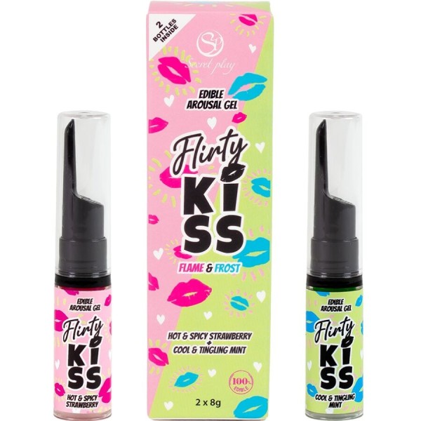 SECRETPLAY FLIRTY KISS GELES CON EFECTOS SEXO ORAL FRESA MENTA 2 x 8 GR