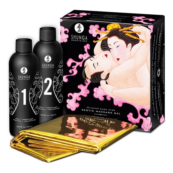 SHUNGA GEL DE MASAJE EROTICO CUERPO A CUERPO ORIENTAL FRESAS Y CAVA