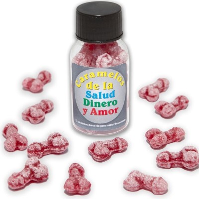 DIABLO PICANTE 12 CARAMELOS DE LA SALUD DINERO AMOR FORMA PENE FRESA CEREZA