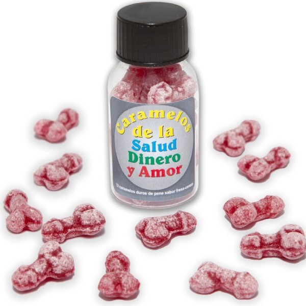 DIABLO PICANTE 12 CARAMELOS DE LA SALUD DINERO AMOR FORMA PENE FRESA CEREZA